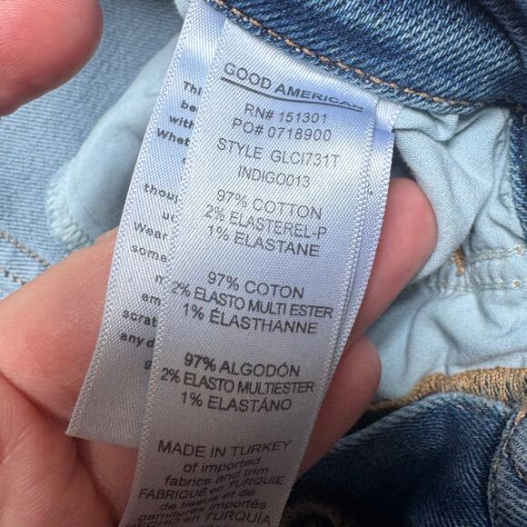 Good American Indigo high rise medium wash distressed ankle jeans SIZE 8 - Picture 5 of 6